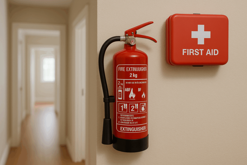 gaśnica, apteczka, bezpieczeństwo w domu